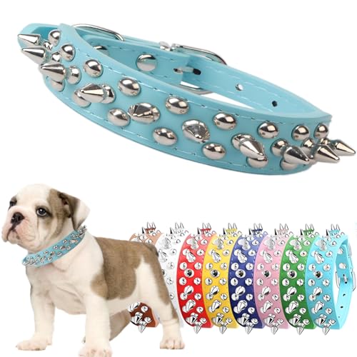 Hundehalsband für kleine Hunde, weiches PU-Leder, mit Spikes, Welpenhalsband, Anti-Bissschutz, Nieten, Katzenhalsband für Kätzchen, kleine, mittelgroße Haustiere wie Chihuahua, Mops, Pit, Bulldogge, von Hotlion