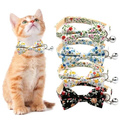 Hundehalsband mit Fliege und Glöckchen, Größe XXS, Hundehalsband für kleine Hunde, niedliche Fliege, Welpen, Katzen, verstellbar, für XS, XXS, XS, kleine Rassen, Gelb von Hotlion