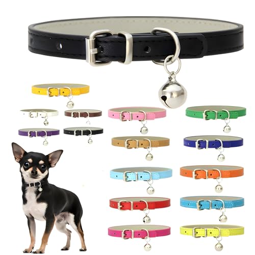 Hundehalsband mit Glöckchen, PU-Leder, mit Glöckchen, verstellbar, für Jungen, Mädchen, Katzen, Kätzchen, Halsbänder für XXS, XS, kleine und extra kleine Rassen, Schwarz von Hotlion