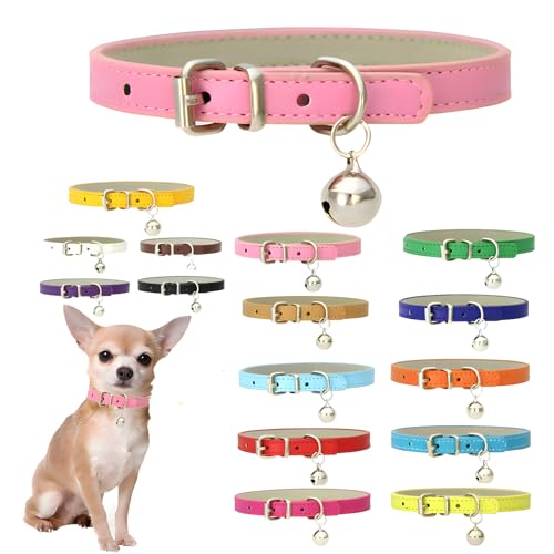 Hundehalsband mit Glöckchen für Welpen, weiches PU-Leder, XS, Kätzchenhalsband mit Glöckchen, verstellbar, für Jungen und Mädchen, Katzenhalsbänder für XXS, XXS, XS, kleine kleine Rassen, Rosa von Hotlion