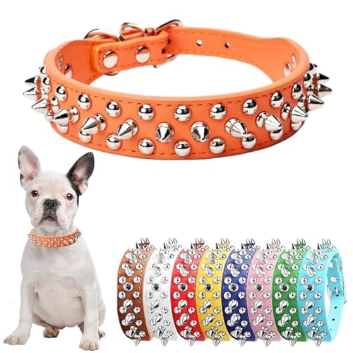 Hundehalsband mit Stacheln für mittelgroße Hunde, orangefarbenes Nieten-Hundehalsband aus PU-Leder, Pilze, Nieten, Welpen, Halsbänder, verstellbar für kleine, mittelgroße und große Hunde und Katzen, von Hotlion