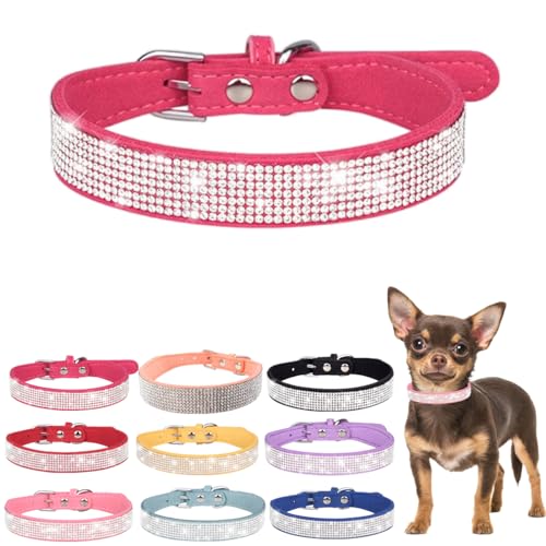 Hundehalsband mit Strasssteinen, glitzernder Glitzer, für kleine Hunde, verstellbar, für Mädchen, Damen, XXS, M, L, Größe S, Rosa von Hotlion