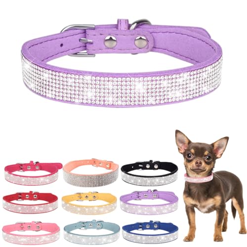 Hundehalsband mit Strasssteinen, glitzernder Glitzer, für kleine Hunde, verstellbar für Mädchen, Damen, XXS, M, L, Größe S, Violett von Hotlion