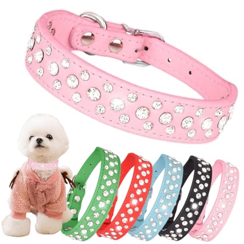 Hundehalsband mit Strasssteinen, verstellbar, langlebig, PU-Leder, Kristall, Haustierhalsband, Diamant-Bling, Katzenhalsband für kleine, mittelgroße und große Hunde, Rosa, Größe M von Hotlion