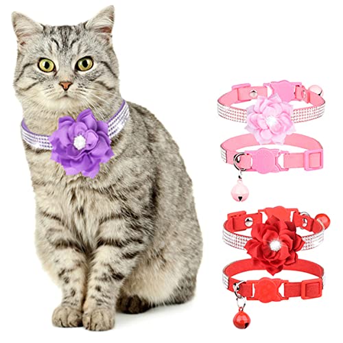 Katzenhalsband, glitzerndes Diamant-Halsband für Mädchen, Katzen, mit Glöckchen, Strasssteinen, mit weichem Samt, verstellbar, für Katzen, Welpen, Rot 2 S von Hotlion