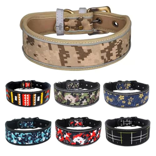 Robustes, reflektierendes Hundehalsband, weich gepolstert mit Metallschnalle, verstellbar für große, mittelgroße und kleine Hunde, Jungen und Mädchen, Hunde, Camouflage-Rot, M von Hotlion