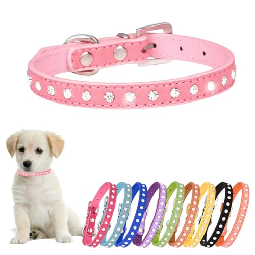 Strass-Hundehalsband, niedlicher Kristall, Diamant-Katzenhalsband, weiches Leder, Kätzchen-Welpenhalsband, verstellbar, für kleine, mittelgroße Hunde, Rosa, Größe M von Hotlion