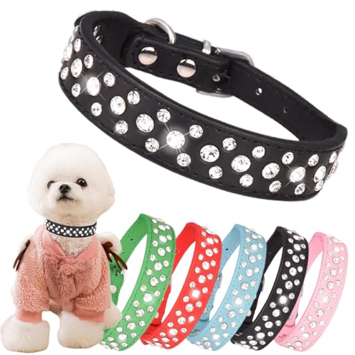 Strass-Hundehalsband, verstellbar, langlebig, PU-Leder, Kristall, Haustierhalsband, Diamant-Bling-Katzenhalsband, für kleine, mittelgroße und große Hunde, Schwarz M von Hotlion