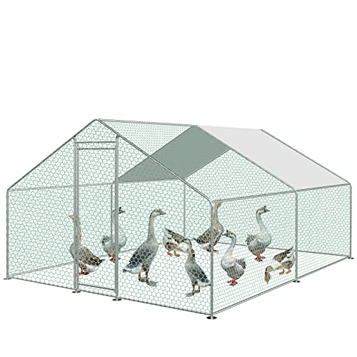 Hotmigao Hühnerstall Freilaufgehege mit Schloss, 3x4x2m Verzinkter Stahl Stahlrahmen, PVC-beschichtetes Schatten Dach, für Hühnerkäfig Geflügelstall Vogelkäfig Kleintiere, 3 x 4 x 2 m von Hotmigao