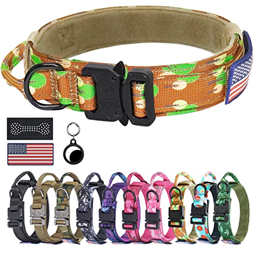 Hotsky Taktisches Hundehalsband, robustes Hundehalsband, verstellbar, militärisches Training, Nylon, mit Griff und Schnellverschluss-Metallschnalle für mittelgroße große Hunde, mit Airtag-Etui und zwei Patches (XL) von Hotsky