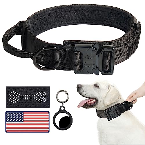 Hotsky Taktisches Hundehalsband, verstellbar, militärisches Training, Nylon, Airtag-Hundehalsband mit Griff und robuster Metallschnalle für mittelgroße und große Hunde, mit Airtag-Halterung und zwei von Hotsky