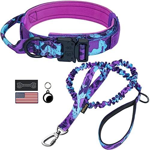 Hotsky Taktisches Hundehalsband, verstellbares Militärtraining, Nylon, Airtag, mit Airtag-Halter und zwei Patches (lila Camo, L) von Hotsky