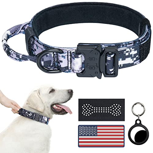 Taktisches Hundehalsband – Camo Militär für große Hunde verstellbares Nylon-Halsband mit Griff robuste Metallschnalle K9 Halsbänder USA-Flagge & reflektierendem Patch ideal Deutschen Schäferhund (XL) von Hotsky