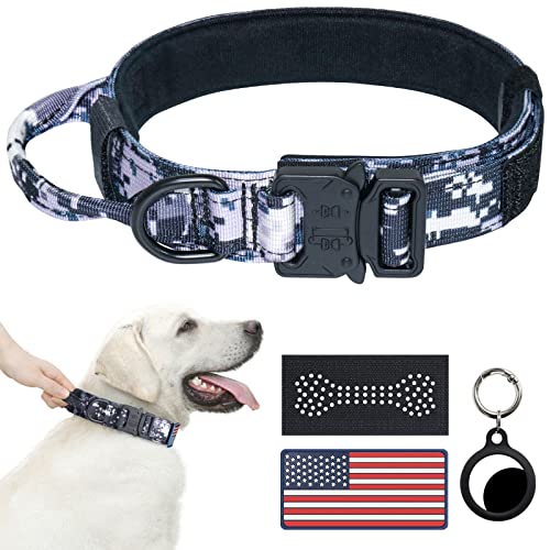 Taktisches Hundehalsband – digitales Camouflage-Hundehalsband für große Hunde – verstellbare Militär-Halsbänder mit Griff – strapazierfähiges K9-Hundehalsband mit USA-Flagge und reflektierendem Patch von Hotsky