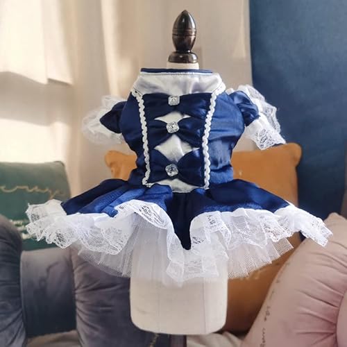 HOTUMN Dog Maid Kleid mit Spitzensaum & Fliege Hund Hochzeit Prinzessin Kleidung Hund Ostern Kleidung Welpen Tutu Kleid für kleine Hunde Mädchen von Hotumn