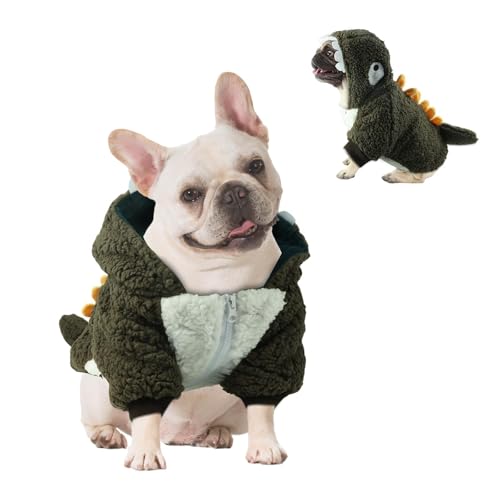 HOTUMN Hunde-Dinosaurier-Halloween-Kostüm, warmer Kapuzenpullover, niedliches Dinosaurier-Outfit für kleine, mittelgroße Hunde (Größe M, Grün) von Hotumn