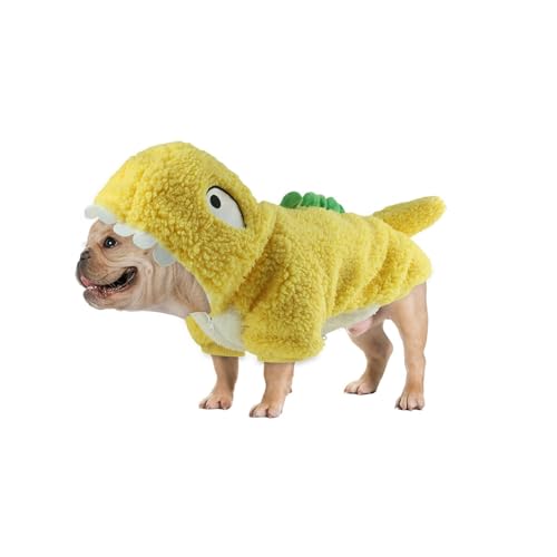 HOTUMN Hunde-Dinosaurier-Halloween-Kostüm, warmer Kapuzenpullover, süßes Dinosaurier-Outfit für kleine, mittelgroße Hunde (Größe XL, Gelb) von Hotumn