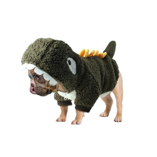 HOTUMN Hunde-Dinosaurier-Halloween-Kostüm, warmer Kapuzenpullover, süßes Dinosaurier-Outfit für kleine, mittelgroße Hunde (Größe XL, Grün) von Hotumn