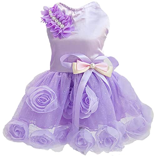 HOTUMN Hund Blume Kleid mit Bowknot Hund Hochzeit Kleid Mädchen Hund Prinzessin Kleidung Rosa Tutu Kleid Niedlich Rosette Hund Rock für Kleine Mittlere Hunde Geburtstag von Hotumn