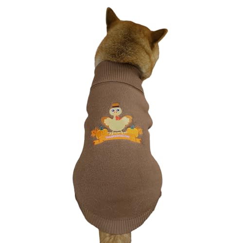 HOTUMN Hunde-Pullover mit Truthahn-Motiv, klassische Strickwaren, Truthahn-Muster, Winter, warme Haustierkleidung für kleine und mittelgroße Hunde (Größe M, Braun) von Hotumn