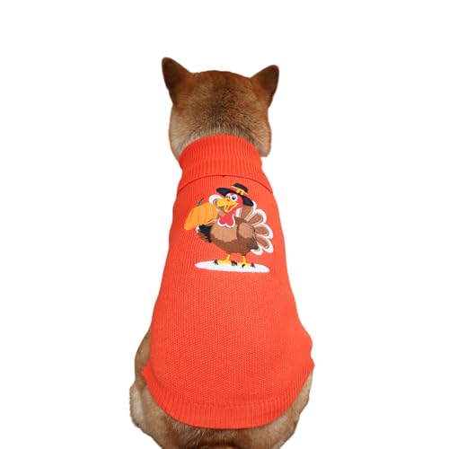 HOTUMN Hunde-Pullover mit Truthahn-Motiv, klassische Strickwaren, Truthahn-Muster, Winter, warme Haustierkleidung für kleine und mittelgroße Hunde (Größe M, Orange) von Hotumn