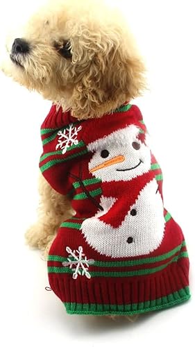 HOTUMN Hundebekleidung Schneepullover Schneemann Pullover Weihnachten Hund Urlaub Pullover Neujahr Weihnachten Pullover Haustier Strickkleidung für kleine Hunde und Katzen (XXS) von Hotumn