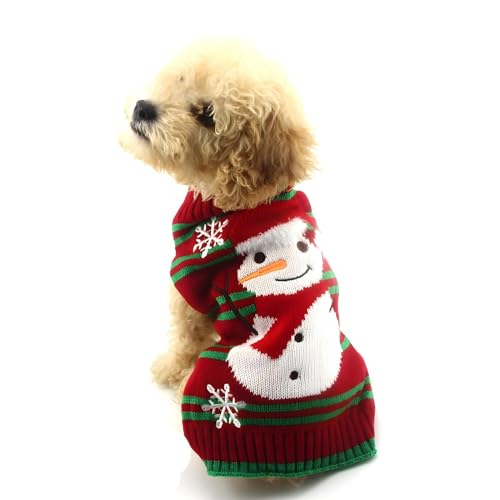 HOTUMN Hundekleidung, Schneemann-Pullover, Weihnachtspullover, Weihnachtspullover, Neujahrspullover, Haustier-Strickkleidung für kleine, mittelgroße Hunde (Größe S, Schneemann) von Hotumn