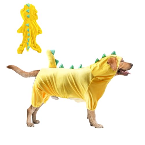 Hotumn Dinosaurier-Hunde-Halloween-Kostüm, Dino-Kapuzenpullover für kleine Hunde, Größe L, Gelb von Hotumn