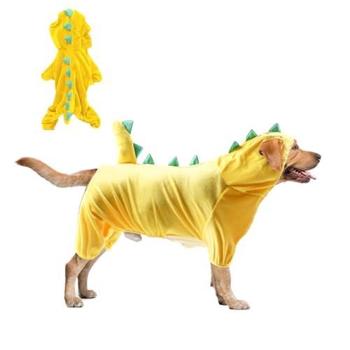 Hotumn Dinosaurier-Hunde-Halloween-Kostüm, Dino-Kapuzenpullover für kleine Hunde (XXXL, Gelb) von Hotumn