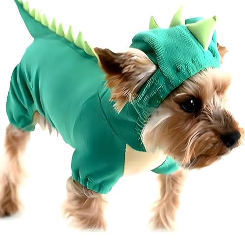 Hotumn Dinosaurier-Hunde-Halloween-Kostüm, Dino-Kapuzenpullover für mittelgroße Hunde (Größe XL, Grün) von Hotumn