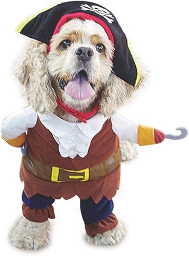 Hotumn Hundekostüm, Fluch der Karibik-Stil, Halloween-Hundekleidung mit Piratenhut, lustiges Haustier-Outfit, Katzenkostüm für kleine Hunde, Rollenspiele, Party, Spaziergänge im Freien, Größe S von Hotumn