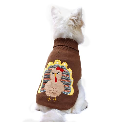 Hotumn Hundepullover mit Loch Thanksgiving Klassische Strickwaren Welpe Hundeshirts Truthahn Muster Hundekleid Warme Winter Haustierkleidung für kleine Hunde (klein) von Hotumn