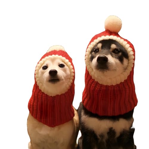 Hotumn Lustige Winter-Hundemütze mit Pompon, gehäkelter Schlauch, bezaubernder Hundehut, rot, warm, Winter, Hundemütze, Strickschal, Stirnband, Schutz für Haustiere & Frauen & Mann (Medium) von Hotumn