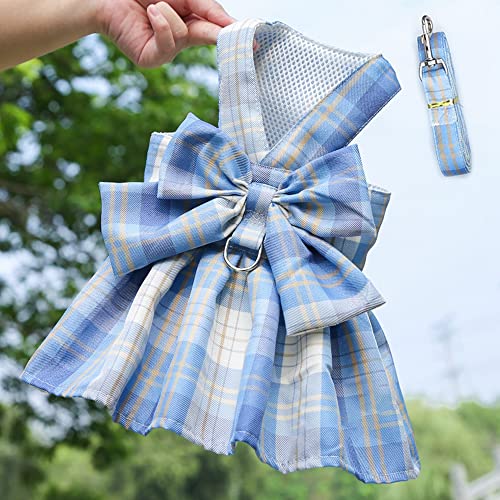 Hotumn Plaid Hundekleid mit Leine Ring Fliege Geschirr Leine Set Hund Hochzeitskleid Sommer Prinzessin Kleidung Tutu Kleid Niedlich Gehen Hund Rock für kleine mittelgroße Hunde Katzen Mädchen von Hotumn