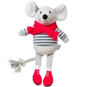 House of Paws Christmas Merry Mouse Hundespielzeug, groß, mit Seil und Quietscher, lustig und festlich, 30 cm von House of Paws