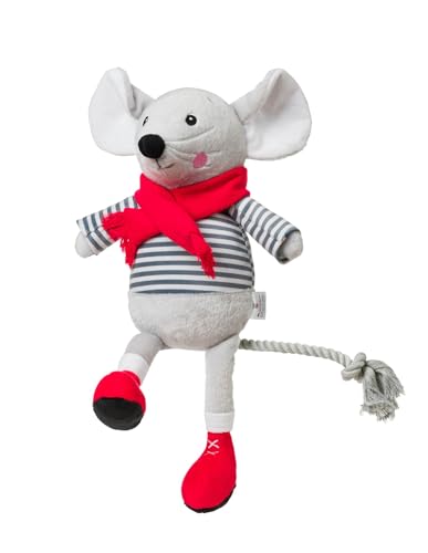 House of Paws Christmas Merry Mouse Hundespielzeug, klein, mit Seil und Quietscher, lustig und festlich, 30 cm von House of Paws