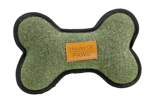 House of Paws Hundespielzeug Knochen aus grünem Tweed – stylischer Stoff mit Markenlabel von House of Paws