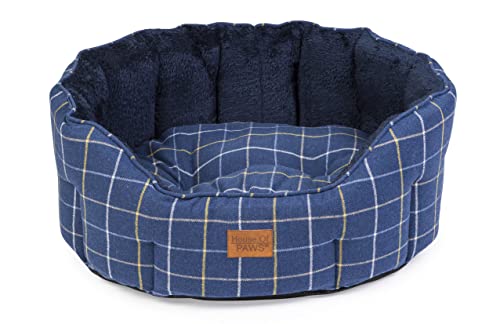 House of Paws Ovales Kuscheltier aus Tweed, Marineblau, kariert, Größe S von House of Paws