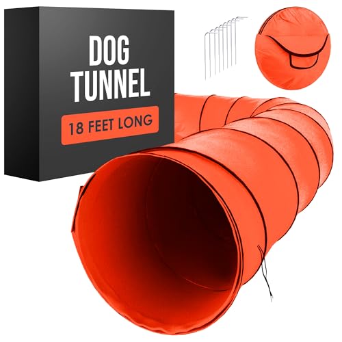 Houseables Hundetunnel, Agilityausrüstung, 4.7 m lang, 61 cm offen, rot, 1 Stück, Polyester, Spieltunnel für das Training kleiner und mittlerer Hunde, großer Hindernisplatz für Haustiere, Tragetasche von Houseables