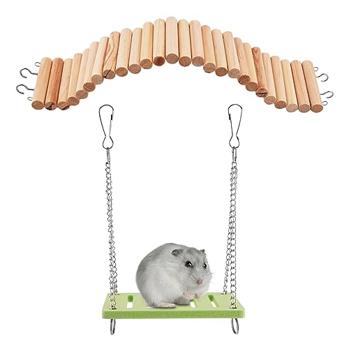 Hamster Hängebrücke Spielzeug, Klettern Holzleiter Schaukel für Hamster, Käfig Zubehör Biegbarer Zaun Klettern Spielzeug Mäuse Mäuse Rennmäuse Zucker Glider Ratte und andere Kleintiere von Houseen