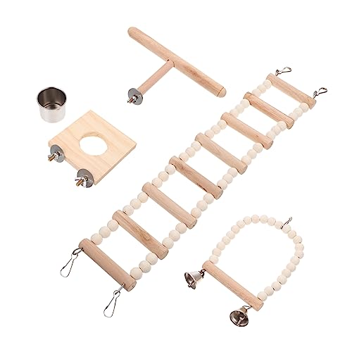 Housoutil 4-in-1 Papagei Spielzeug Set Schaukel Leiter Holz Plattform Klettern Sticks Lebensmittel Tassen Für Hamster Meerschweinchen Vögel von Housoutil