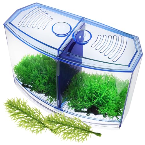 Housoutil Mini Aquarium Kunststoff Fisch Tank Schüssel Gefälschte Pflanzen Wasserpflanzen für Desktop Decor von Housoutil