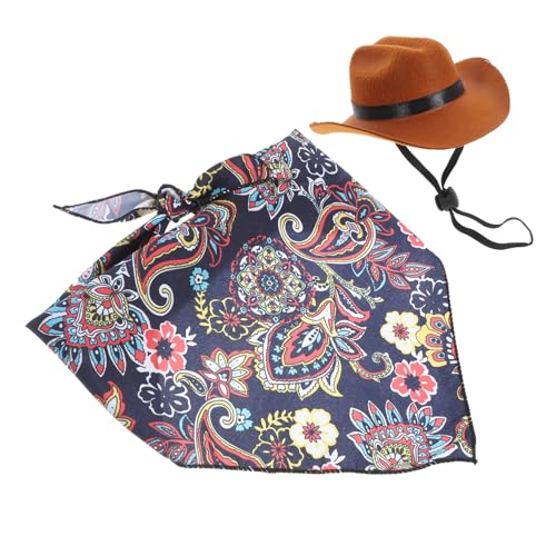 Housoutil 1 Satz Hundemütze Cowgirl-Katzen-Shirt Katzen- -kostüm Haustier-Bandana -kätzchenhalsband Hunde-Cowgirl-kostüm Haustier-Cowgirl-Hut Hunde-Cowgirl-Outfit Tiara Schal Vlies Die Katze von Housoutil