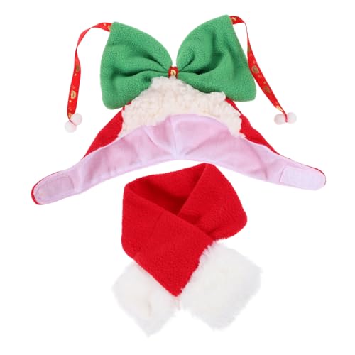 Housoutil 1 Satz Katzen-weihnachtskostüm-Outfit Katzen-verkleidungszubehör Thermoset Für Haustiere Welpe Weihnachtsmütze Schal Hund Weihnachtsbandana Hut Hundemütze Baumwolle Einstellbar von Housoutil