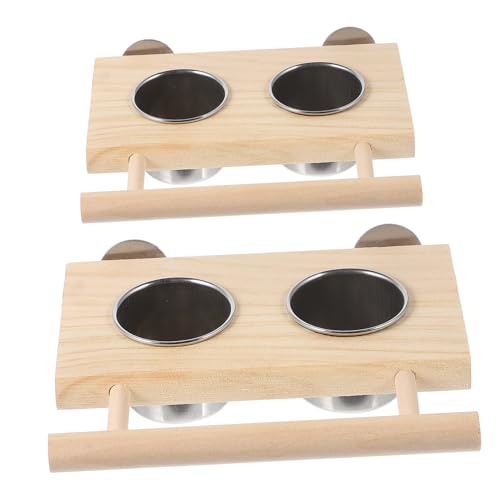 Housoutil Papageienfutter- Und Wasserbecher-Set Edelstahl-futternapf Mit Holzständer Für Vögel Housoutil Papageienfutter- Und Wasserbecher-Set Edelstahl-futternapf Mit Holzständer Für Vögel von Housoutil