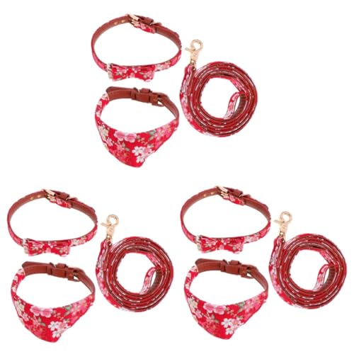 Housoutil 3 Sets Haustier-Halsband Mit Schleife Leine Dreieckstuch Weihnachtsmotiv Verstellbare Größe Atmungsaktives Material Für Den Täglichen Gebrauch von Housoutil