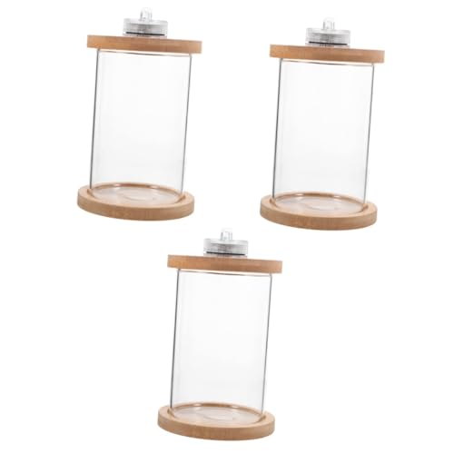 Housoutil 3St Glas Eimer Aquarium Aquarien-Kit Glas-Container Aquarium mit Deckel Schnecken Terrarium Terrarium-Kit Aquarium mit LED-Licht Schreibtisch Betta-Panzer kleines Fischbecken Holz von Housoutil