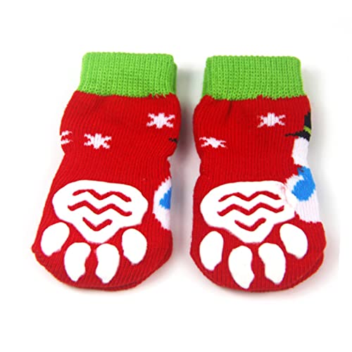 Housoutil 4 Stück Hundeweihnachtssocken Haustiersocken sockenschuhe warme Socken Cartoon-Hundesocken Baumwollsocken für Haustiere Weihnachten Kleiner Hund Schutz rot von Housoutil