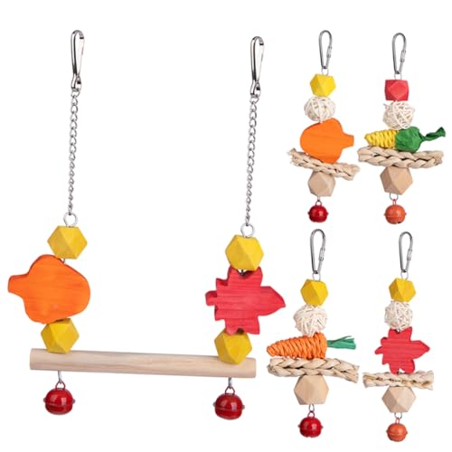 Housoutil 5 Sätze Papagei Spielzeugset Käfig Vogelspielzeug Zubehör für Sittichkäfige Spielzeuge Spielset aus Holz Vogel Stehen Vogelbarsch Herbst und Winter Papageienkäfig Xuanfeng hölzern von Housoutil