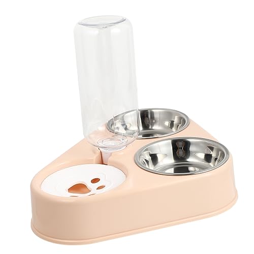 Housoutil Automatischer Wasserspender für Katzen und Hunde Futterflasche für Haustiere 2 Edelstahlschüsseln – Basis von Housoutil